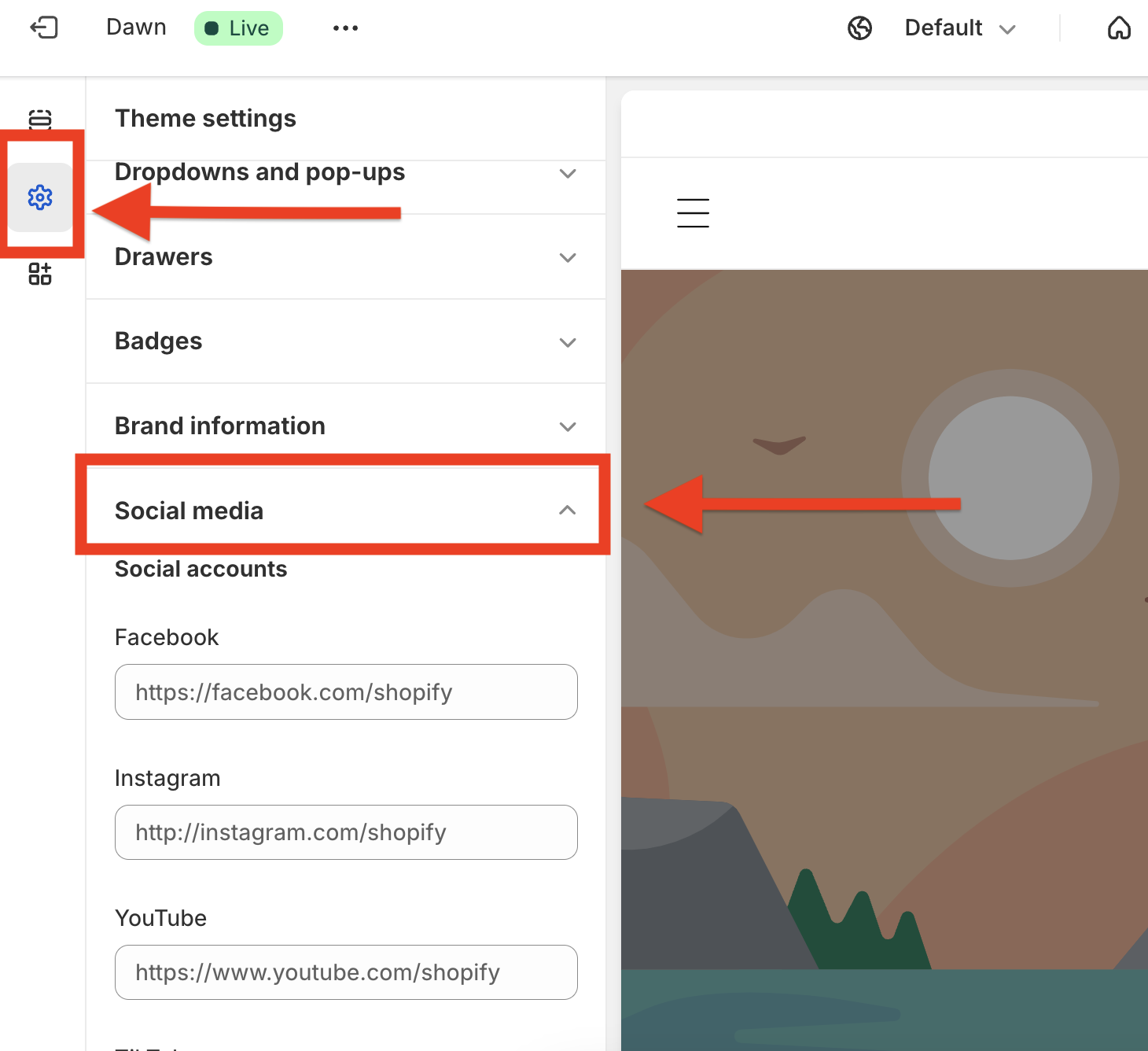 how to add social media to shopify