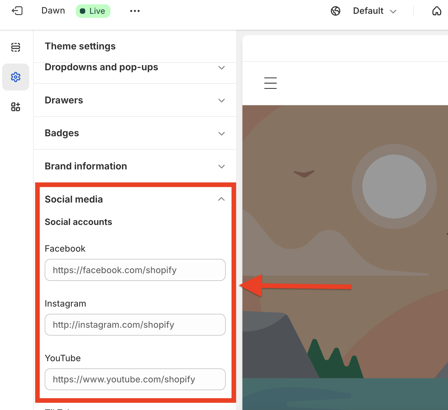 how to add social media to shopify