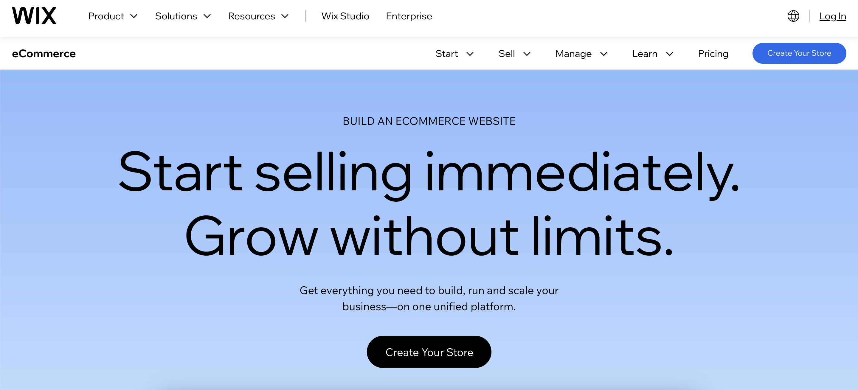 wix ecommerce homepage